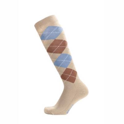 Reitsocken Reitstrumpf kariert, beige-hellblau