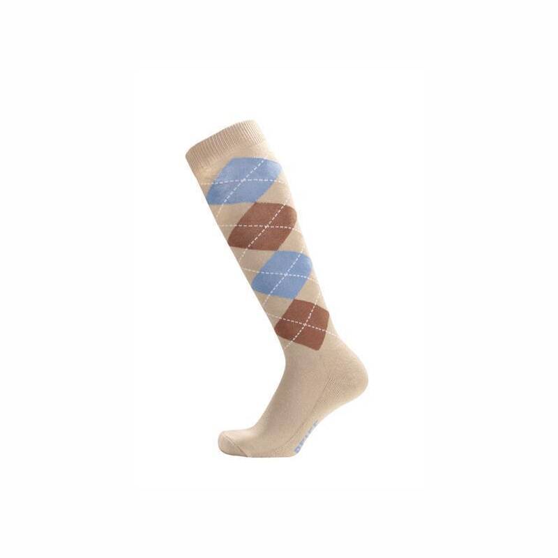 Reitsocken Reitstrumpf kariert, beige-hellblau - Größe: 37-39
