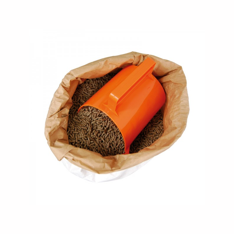 Futterschaufel  Sackschaufel in Gelb/Orange 2 kg mit Wunschnamen Weiß