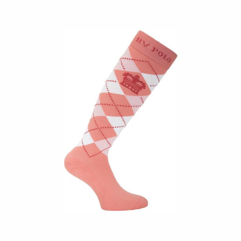 HVP Reitsocken Kniestrumpf Argyle in Coral Pink - Größe: 31-34