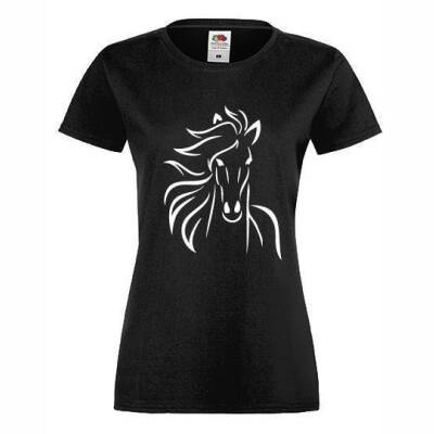 T-Shirt mit Pferd Motiv in Schwarz 116