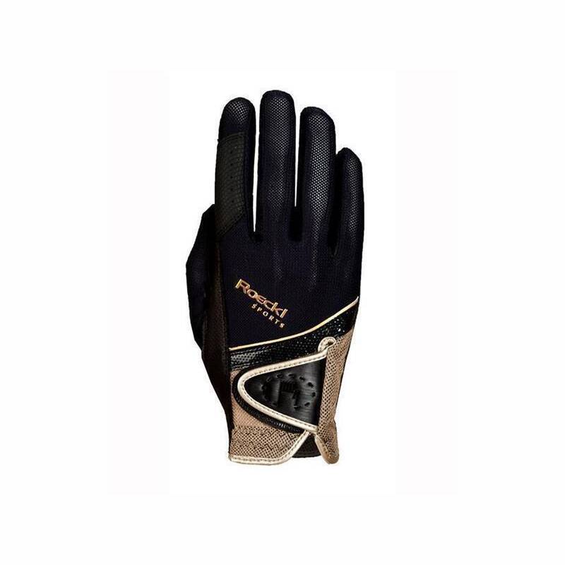 Roeckl Reithandschuh Madrid in Schwarz/Gold - Größe: 6,5